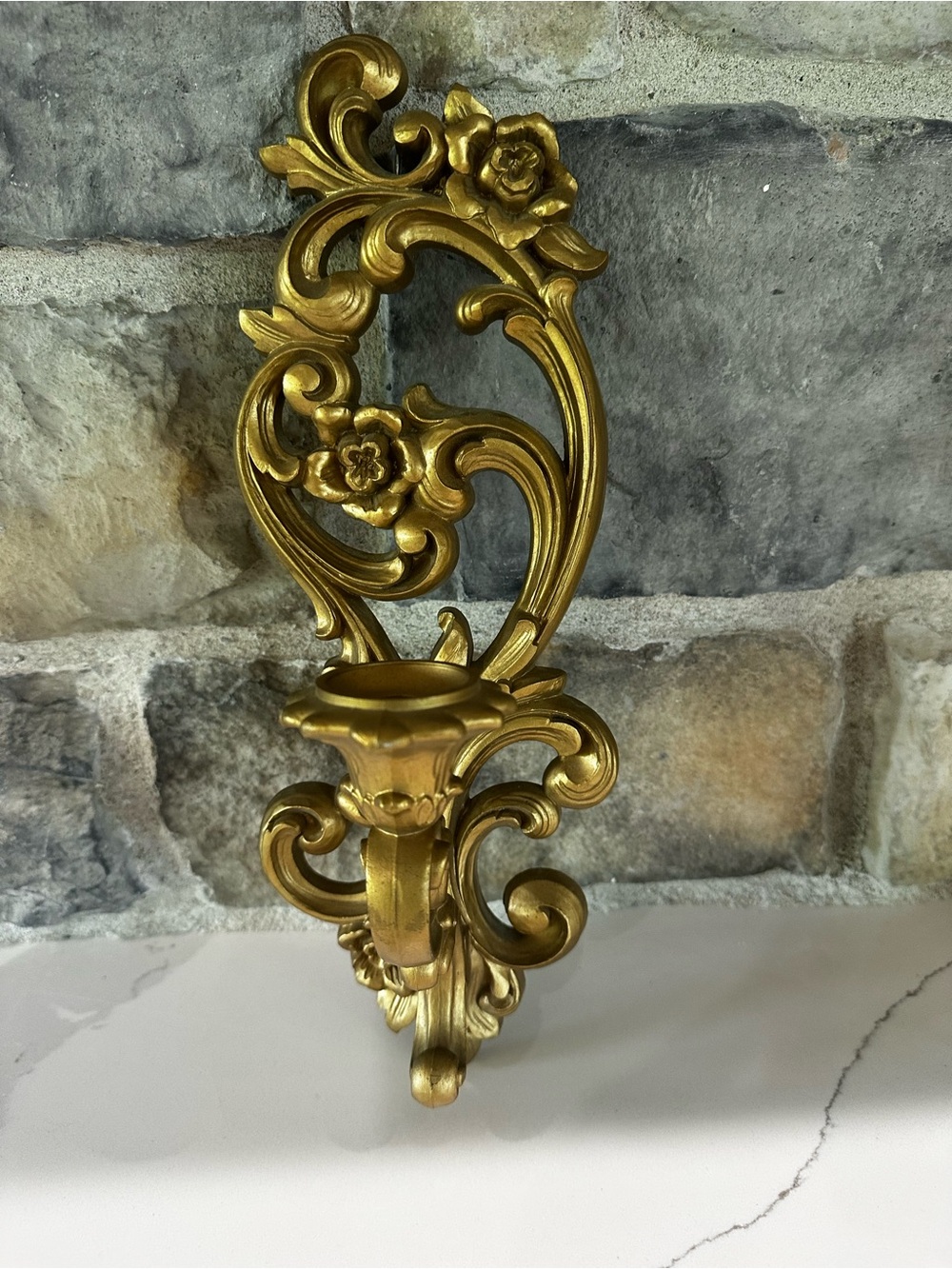 Hollywood Regency Vintage  1971 Homco Sconce Gold Wall Candle Holder MCM 1pc